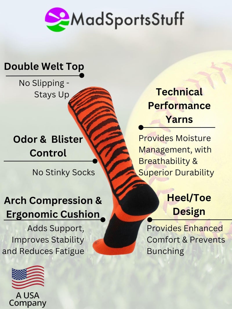 MadSportsStuff Crazy Socks with Safari Tiger Stripes Over the Calf Socks (Orange/Black, Small) - Image 3